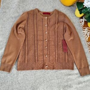 Scarlett Tan Knit Cardigan with Crystal Buttons